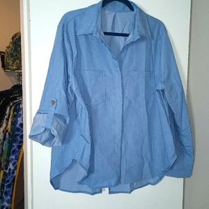 Blue Hidden Button-up Shirt